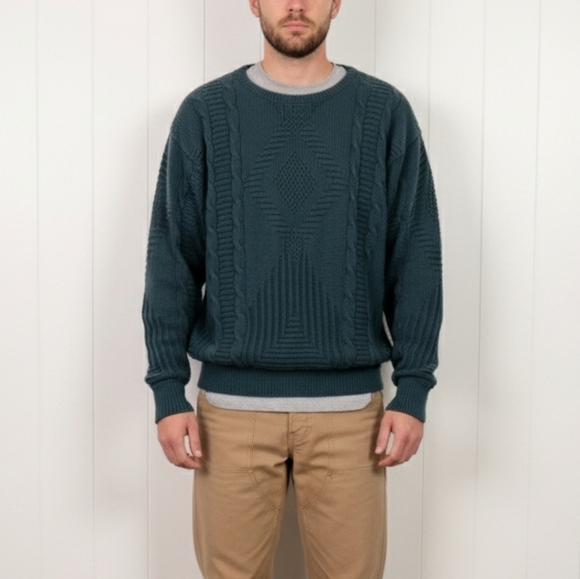 Vintage Other - Vintage Jantzen Green Crew Cable Knit Grandpa Sweater Eclectic 90s 1990s Preppy